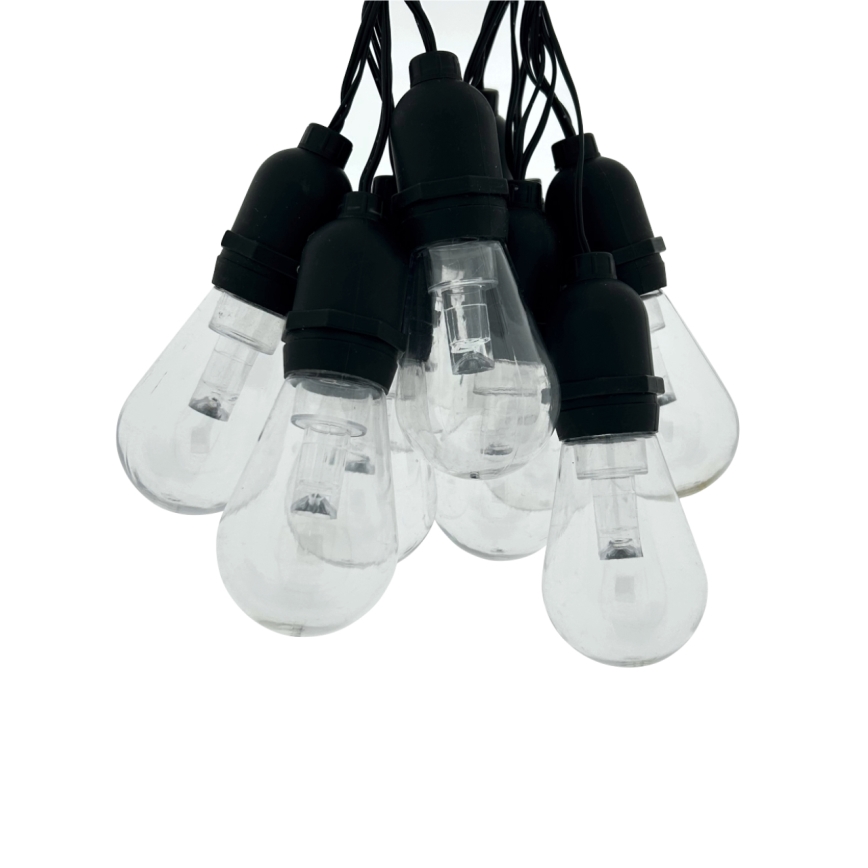 Cadena decorativa LED para exterior, 10 LEDs, 0,15 W por LED, 230 V, 3,8 m, IP44, color negro