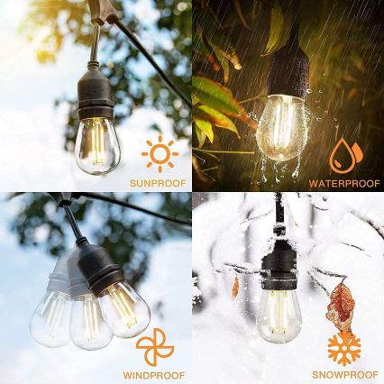 Cadena decorativa LED para exteriores 10xE27/1W/230V 10 m IP65 negro