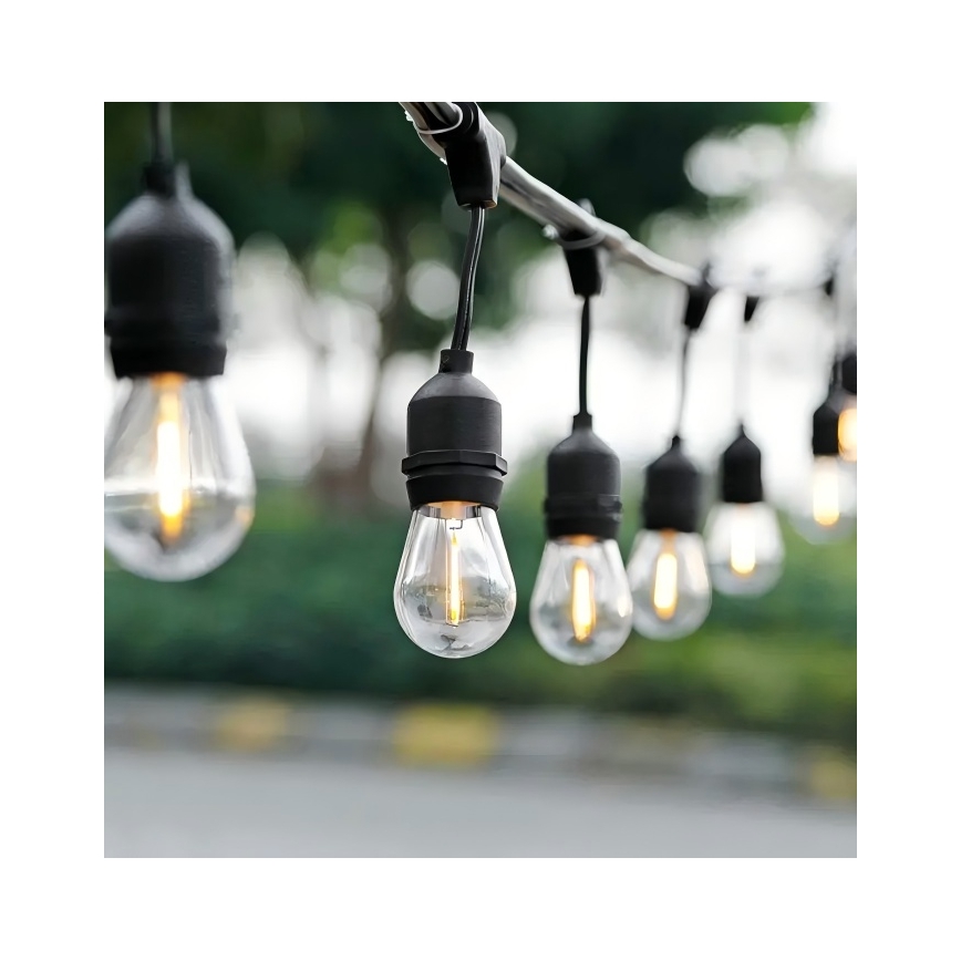Cadena decorativa LED para exteriores 15xE27/1W/230V 15 m IP65 negro