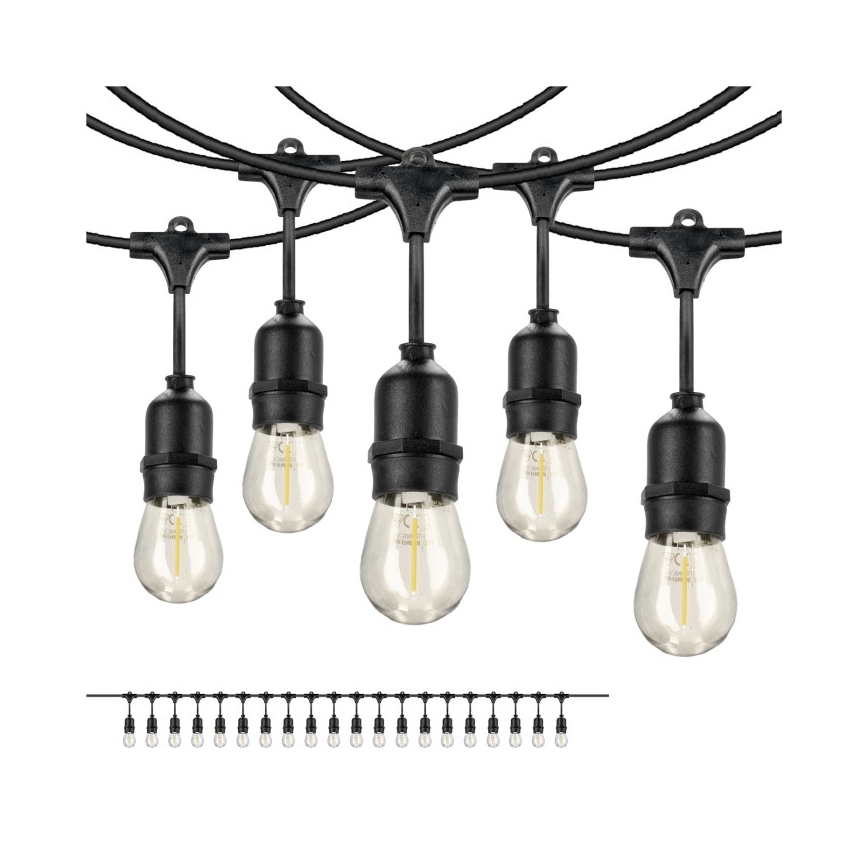 Cadena decorativa LED para exteriores BAJA ST64 20xE27/1W/230V 10,9m IP44 blanco cálido