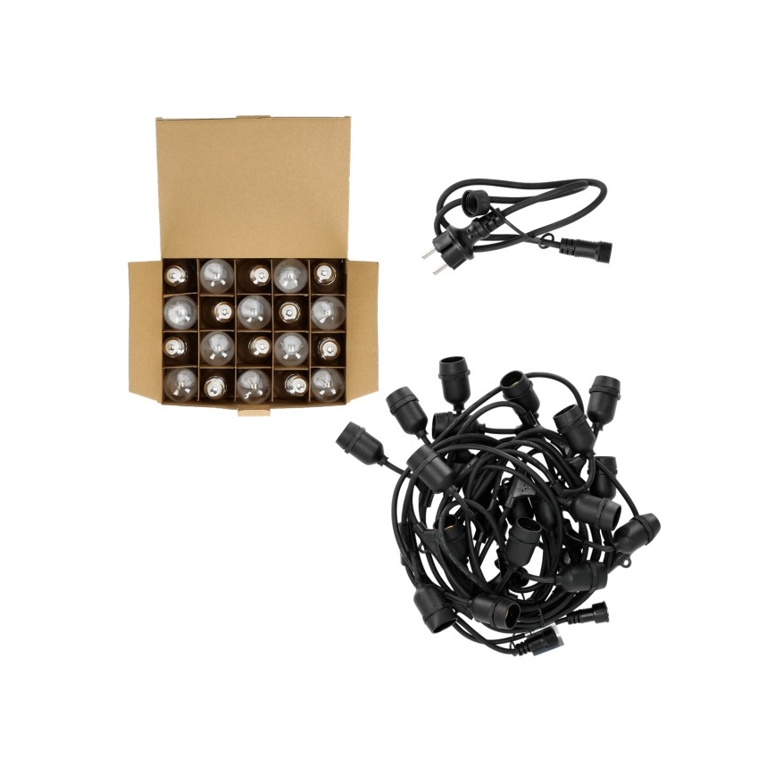 Cadena decorativa LED para exteriores BAJA ST64 20xE27/1W/230V 10,9m IP44 blanco cálido