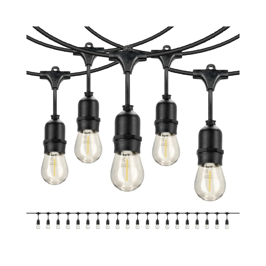 Cadena decorativa LED para exteriores BAJA ST64 20xE27/1W/230V 20,9m IP44 blanco cálido