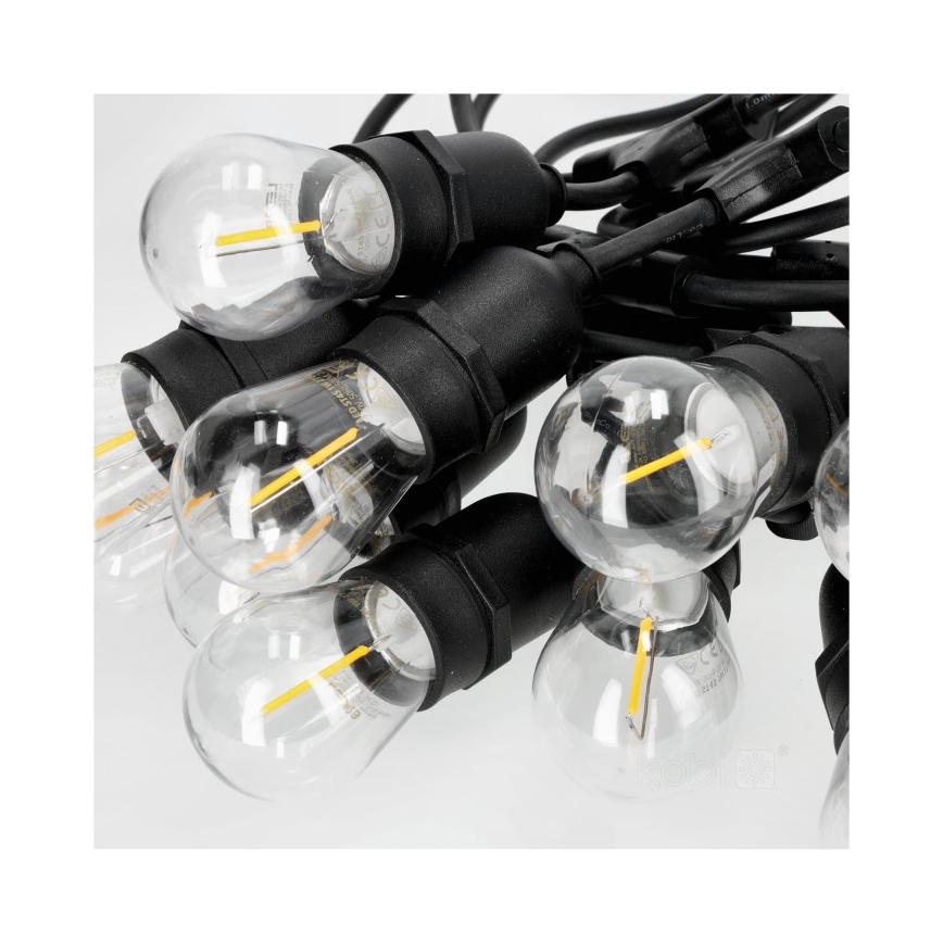 Cadena decorativa LED para exteriores BAJA ST64 20xE27/1W/230V 20,9m IP44 blanco cálido
