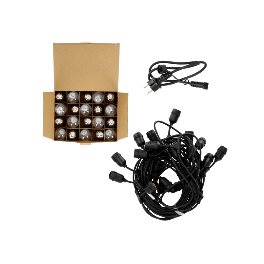 Cadena decorativa LED para exteriores BAJA ST64 20xE27/1W/230V 20,9m IP44 blanco cálido