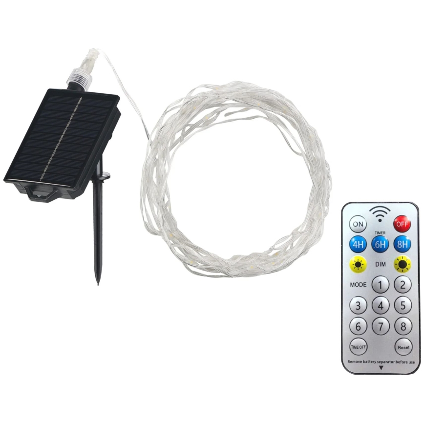 Cadena decorativa LED solar LED/3,7V 1800 mAh 10 m IP44 + control remoto