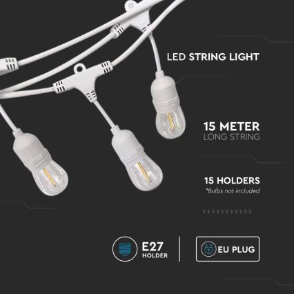 Cadena exterior STRING 15xE27/40W/230V 15m IP65