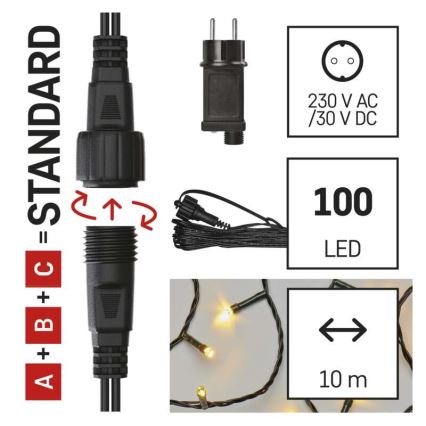 Cadena LED de Navidad para exteriores 100xLED/15m IP44 blanco cálido