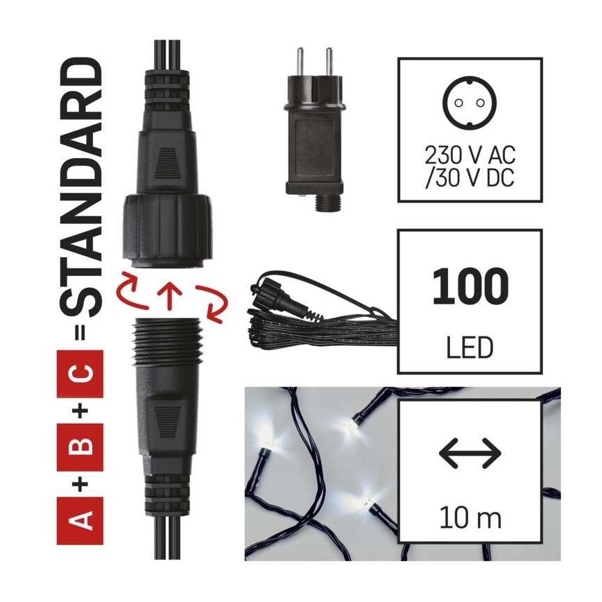 Cadena LED de Navidad para exteriores 100xLED/15m IP44 blanco frío