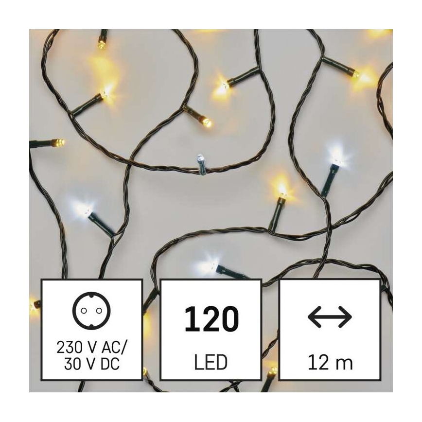 Cadena LED de Navidad para exteriores 120xLED/17m IP44 blanco cálido/frío