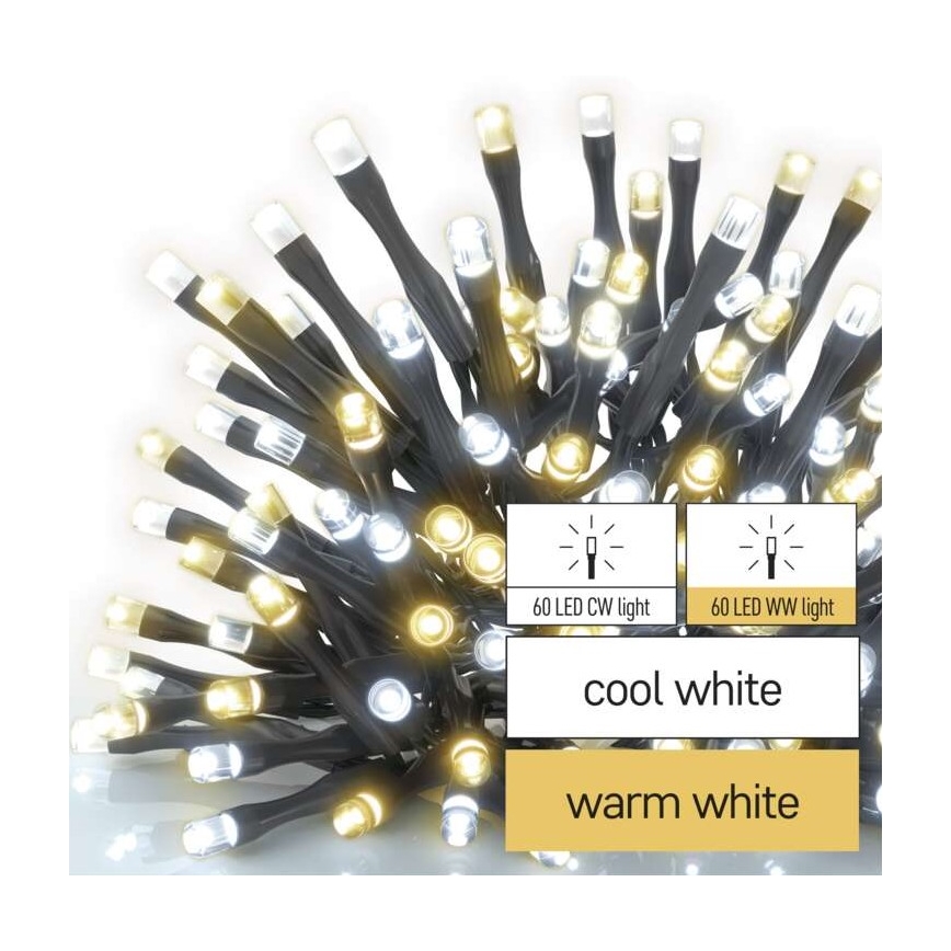 Cadena LED de Navidad para exteriores 120xLED/17m IP44 blanco cálido/frío