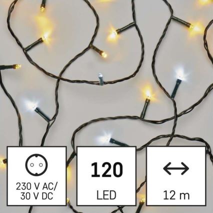 Cadena LED de Navidad para exteriores 120xLED/2 funkce 17m IP44 blanco cálido/frío