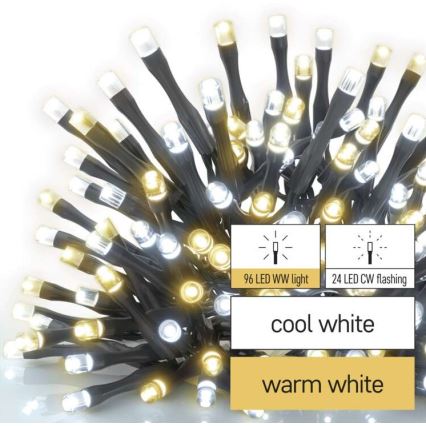 Cadena LED de Navidad para exteriores 120xLED/2 funkce 17m IP44 blanco cálido/frío