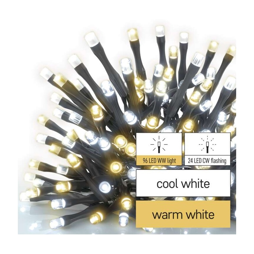 Cadena LED de Navidad para exteriores 120xLED/2 funkce 17m IP44 blanco cálido/frío