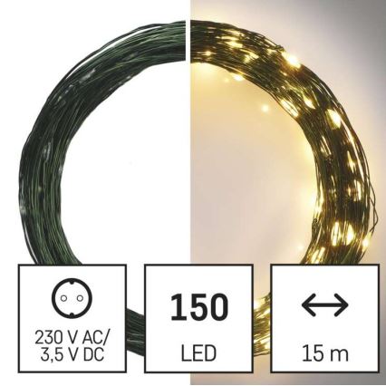 Cadena LED de Navidad para exteriores 150xLED/20m IP44 blanco cálido