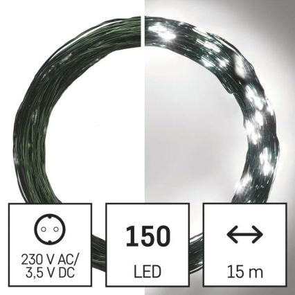 Cadena LED de Navidad para exteriores 150xLED/20m IP44 blanco frío