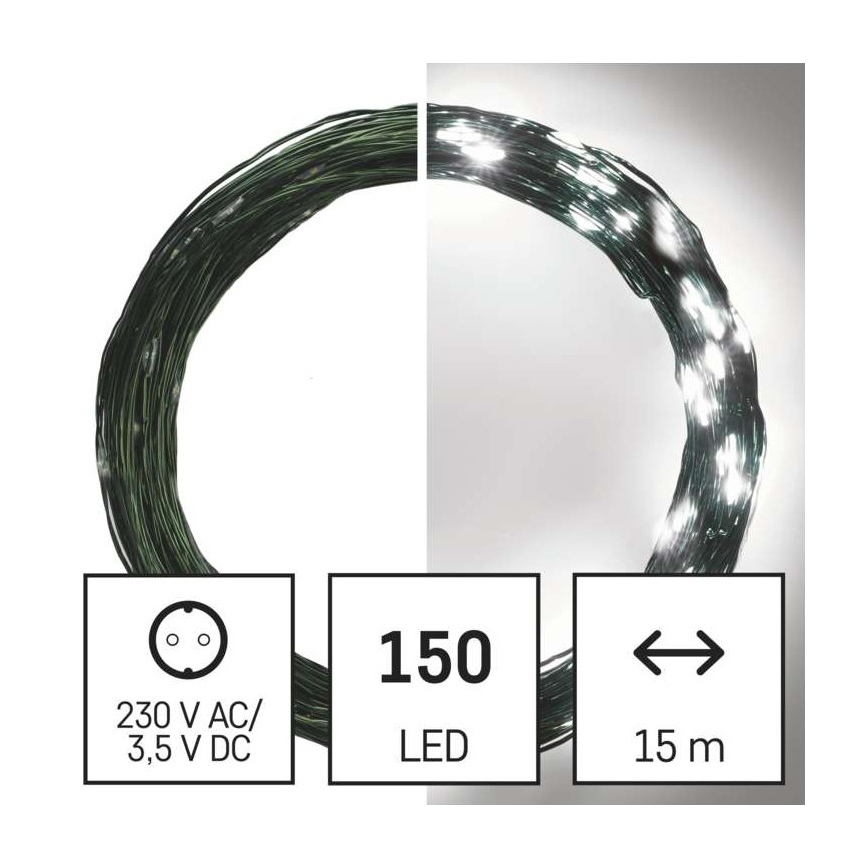 Cadena LED de Navidad para exteriores 150xLED/20m IP44 blanco frío