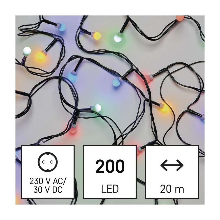 Cadena LED de Navidad para exteriores 200xLED/8 modos 25m IP44 multicolor