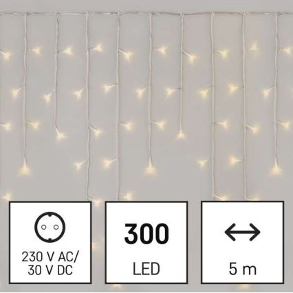 Cadena LED de Navidad para exteriores 300xLED/8 modos 10m IP44 blanco cálido + mando a distancia