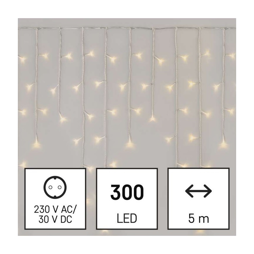 Cadena LED de Navidad para exteriores 300xLED/8 modos 10m IP44 blanco cálido + mando a distancia