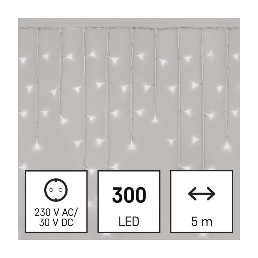 Cadena LED de Navidad para exteriores 300xLED/8 modos 10m IP44 blanco frío+mando a distancia