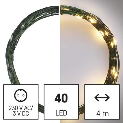 Cadena LED de Navidad para exteriores 40xLED/9m IP44 blanco cálido