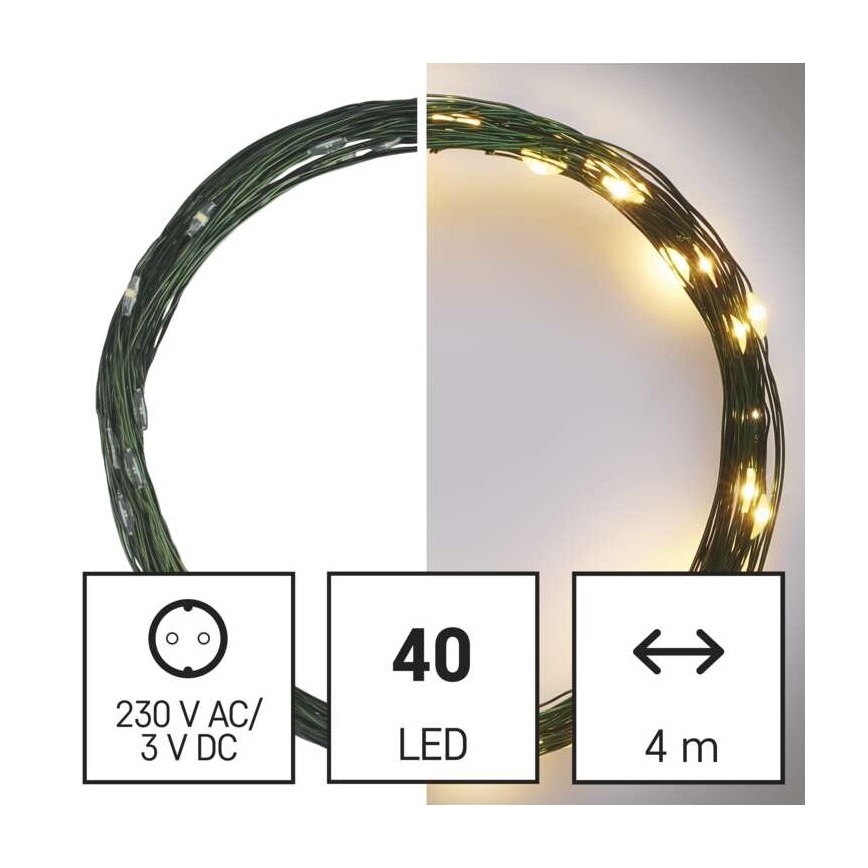 Cadena LED de Navidad para exteriores 40xLED/9m IP44 blanco cálido