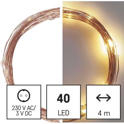 Cadena LED de Navidad para exteriores 40xLED/9m IP44 blanco cálido