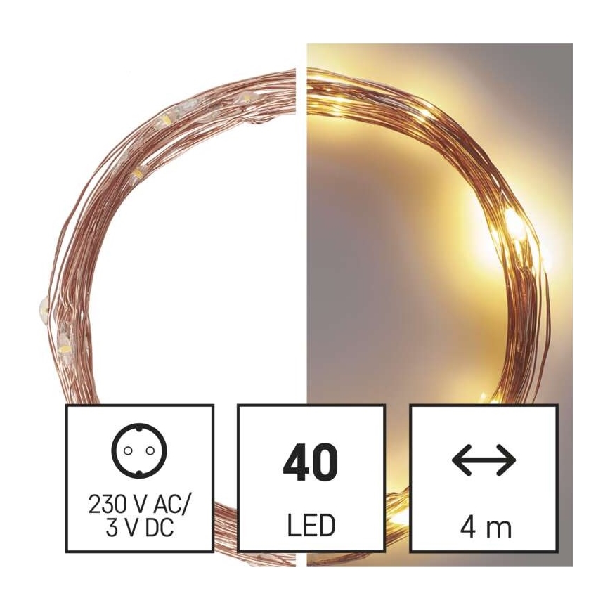 Cadena LED de Navidad para exteriores 40xLED/9m IP44 blanco cálido