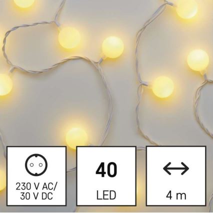 Cadena LED de Navidad para exteriores 40xLED/9m IP44 blanco cálido
