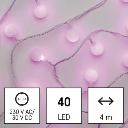 Cadena LED de Navidad para exteriores 40xLED/9m IP44 rosa