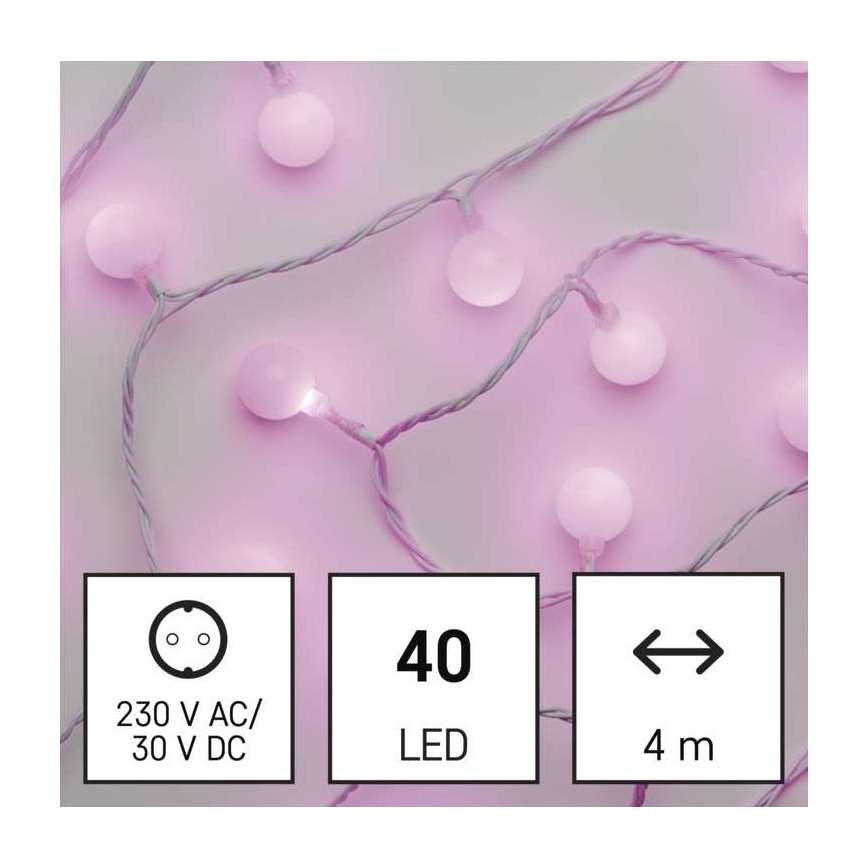 Cadena LED de Navidad para exteriores 40xLED/9m IP44 rosa