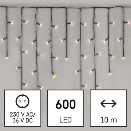 Cadena LED de Navidad para exteriores 600xLED/8 modos 15m IP44 blanco cálido