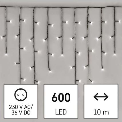 Cadena LED de Navidad para exteriores 600xLED/8 modos 15m IP44 blanco frío