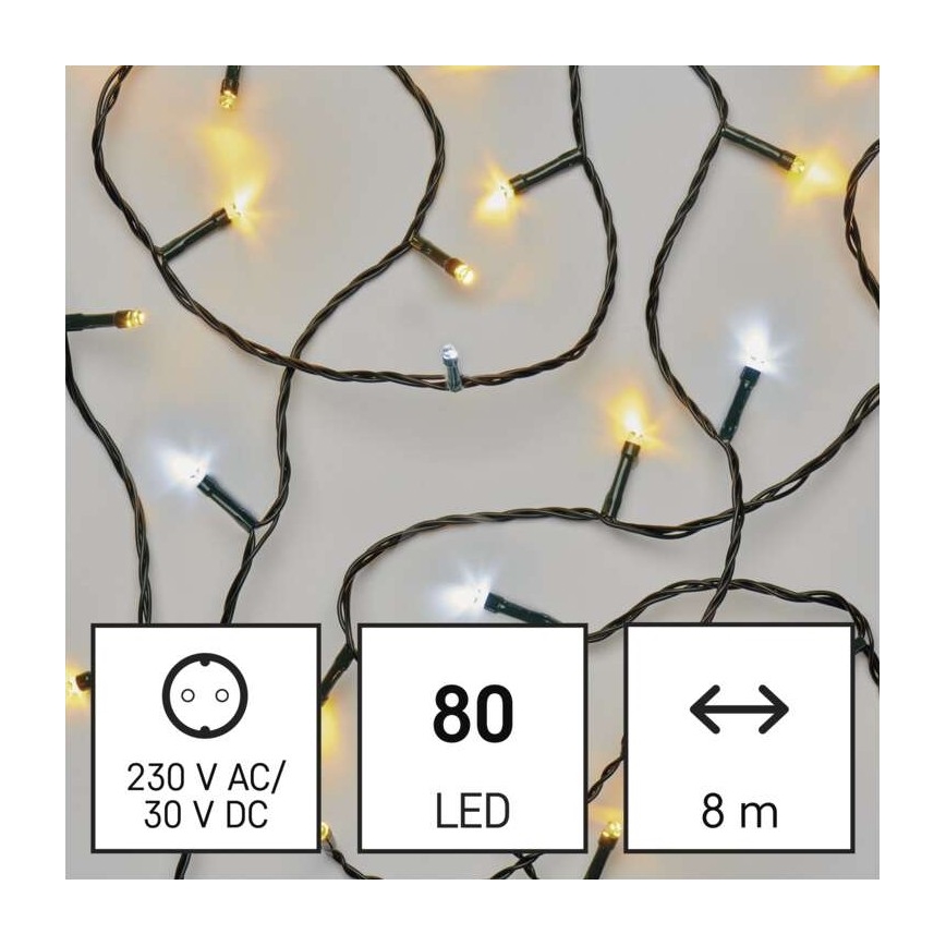 Cadena LED de Navidad para exteriores 80xLED/13m IP44 blanco cálido/frío