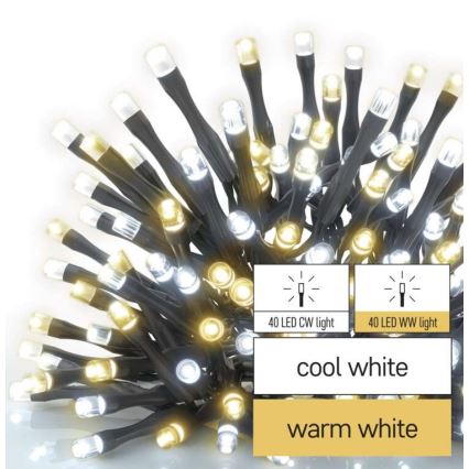 Cadena LED de Navidad para exteriores 80xLED/13m IP44 blanco cálido/frío
