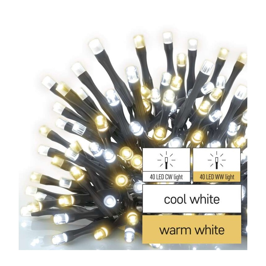 Cadena LED de Navidad para exteriores 80xLED/13m IP44 blanco cálido/frío