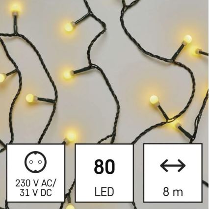 Cadena LED de Navidad para exteriores 80xLED/13m IP44 blanco cálido