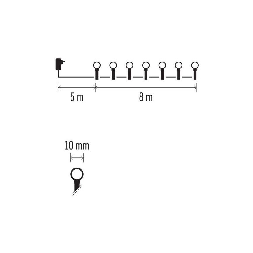 Cadena LED de Navidad para exteriores 80xLED/13m IP44 blanco cálido