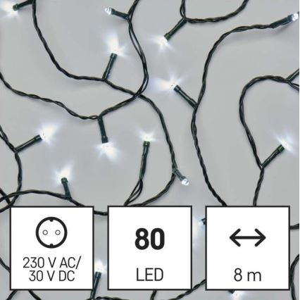 Cadena LED de Navidad para exteriores 80xLED/13m IP44 blanco frío