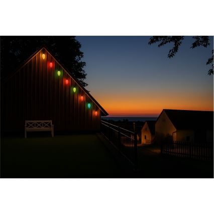 Cadena LED de extensión para exterior CONE FILAMENT 20xE10 14m multicolor/blanco cálido IP44, Fabricado en la República Checa