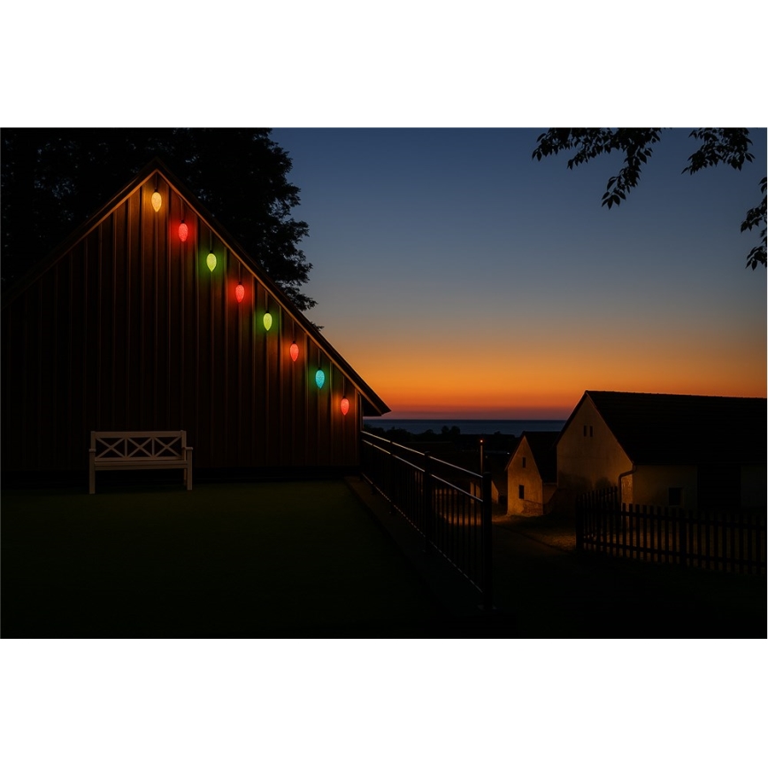 Cadena LED de extensión para exterior CONE FILAMENT 20xE10 14m multicolor/blanco cálido IP44, Fabricado en la República Checa