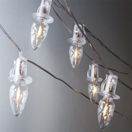 Cadena LED de extensión para exterior CONE FILAMENT 20xE10 14m transparente/blanco cálido IP44, Fabricado en la República Checa