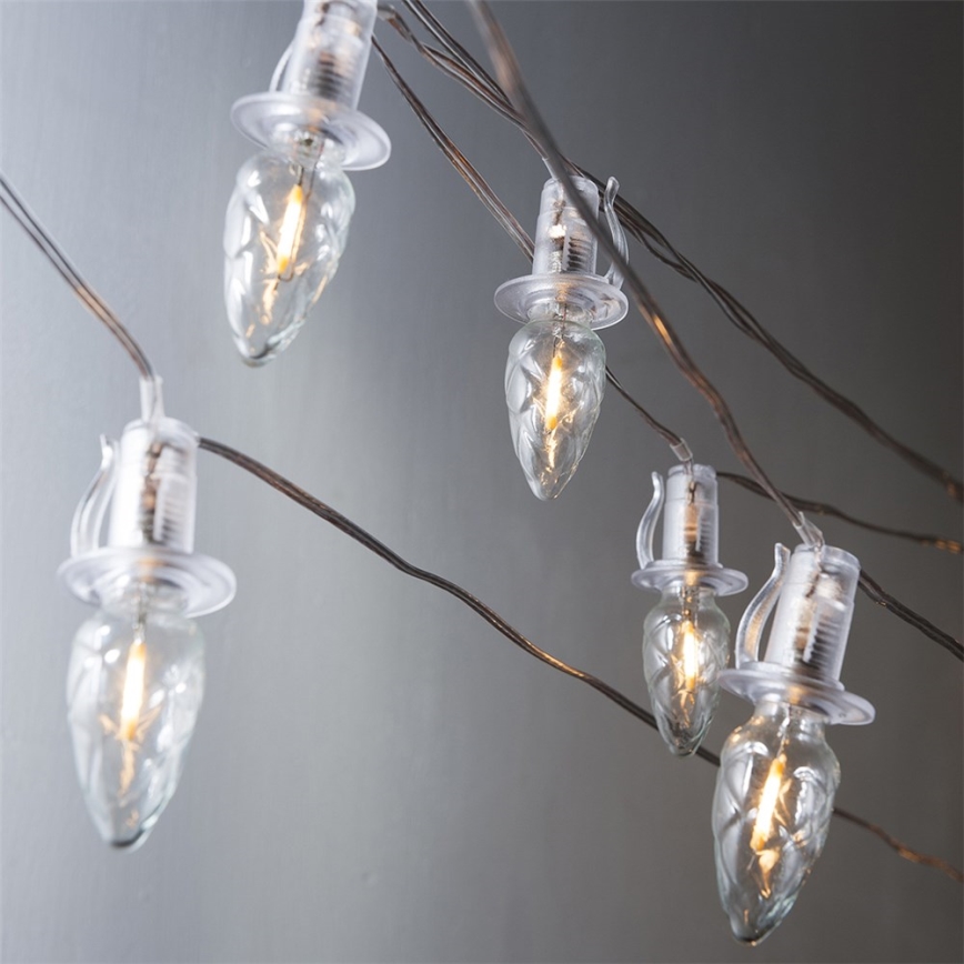 Cadena LED de extensión para exterior CONE FILAMENT 20xE10 14m transparente/blanco cálido IP44, Fabricado en la República Checa