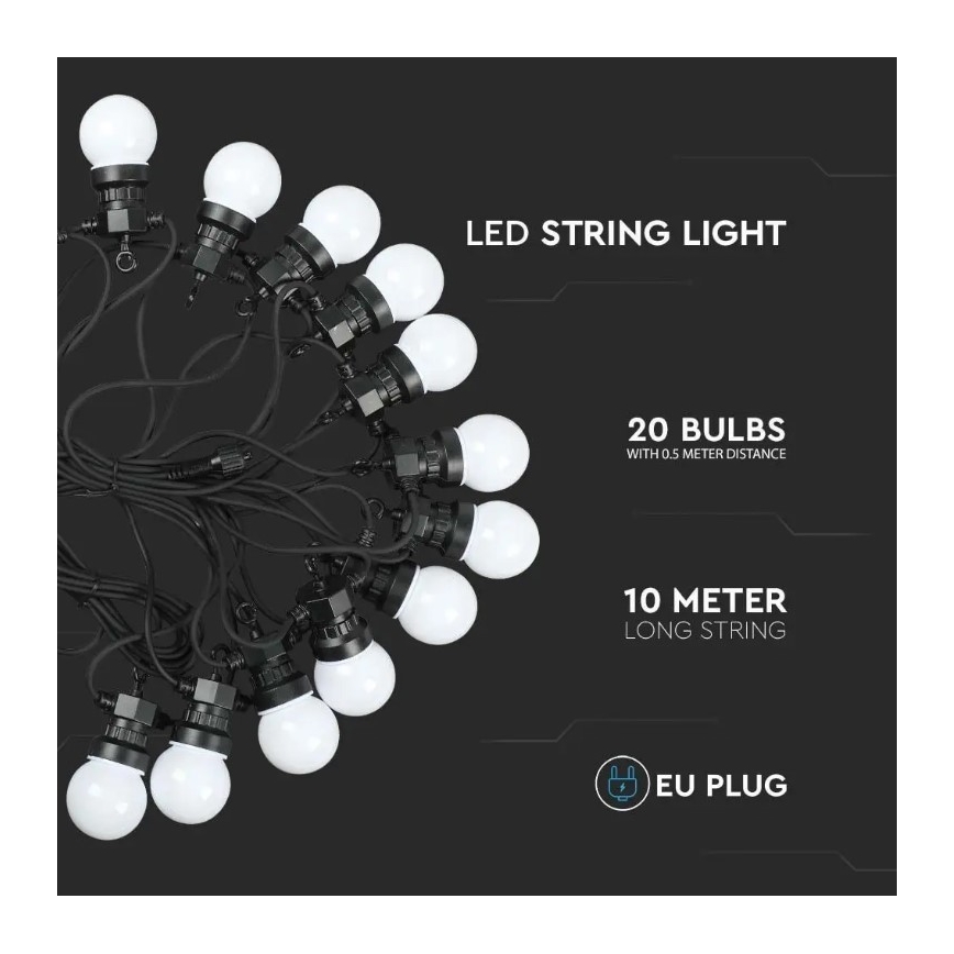 Cadena LED exterior STRING 10m 20xLED/0,5W/24/230V 3000K IP44