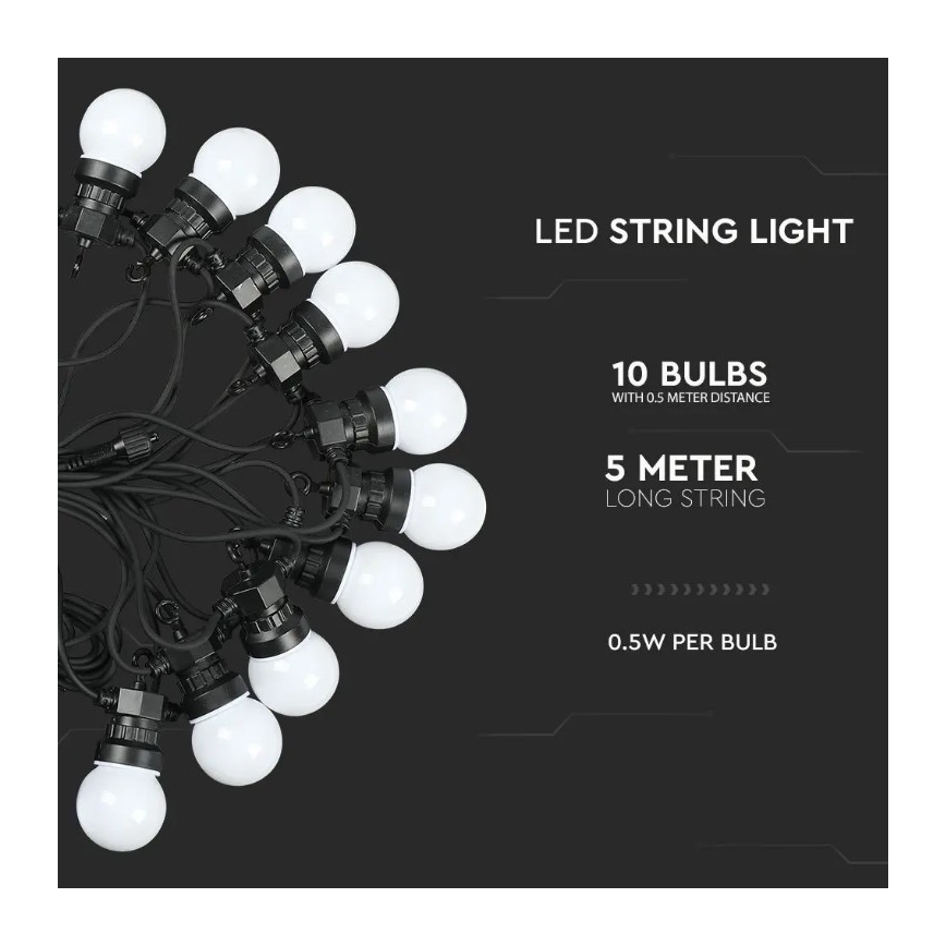 Cadena LED para exterior STRING 5m 10xLED/0,5W/230V IP44 3000K