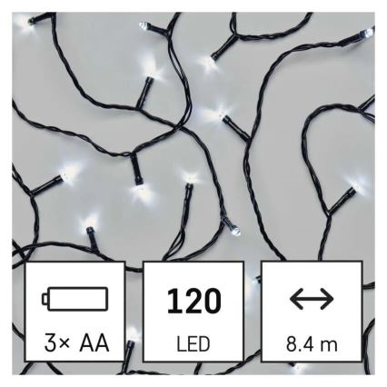Cadena LED navideña exterior 120xLED/3xAA 8,9m IP44 blanco frío