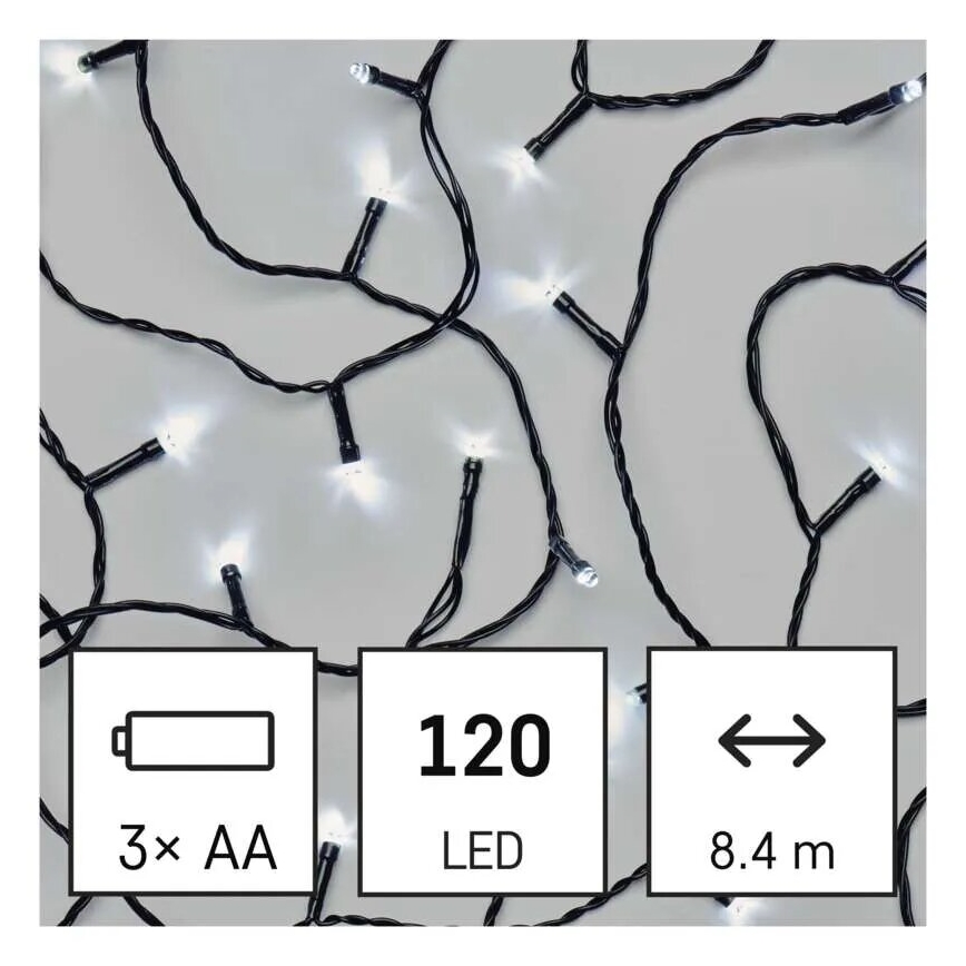 Cadena LED navideña exterior 120xLED/3xAA 8,9m IP44 blanco frío