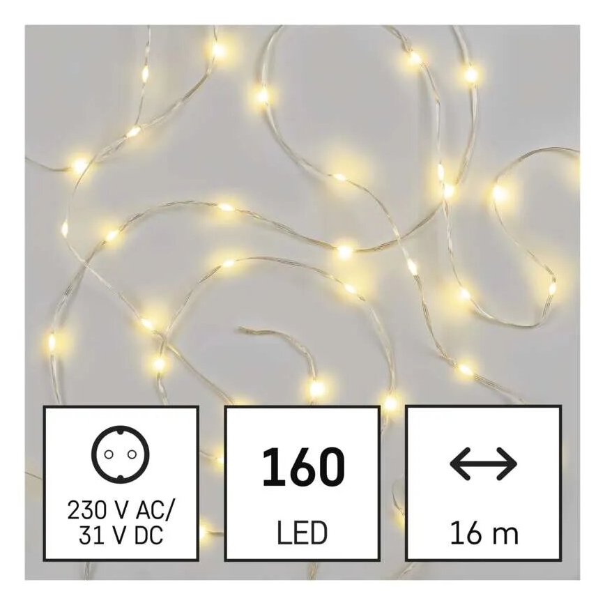 Cadena LED navideña exterior 160xLED/21m IP44 blanco cálido
