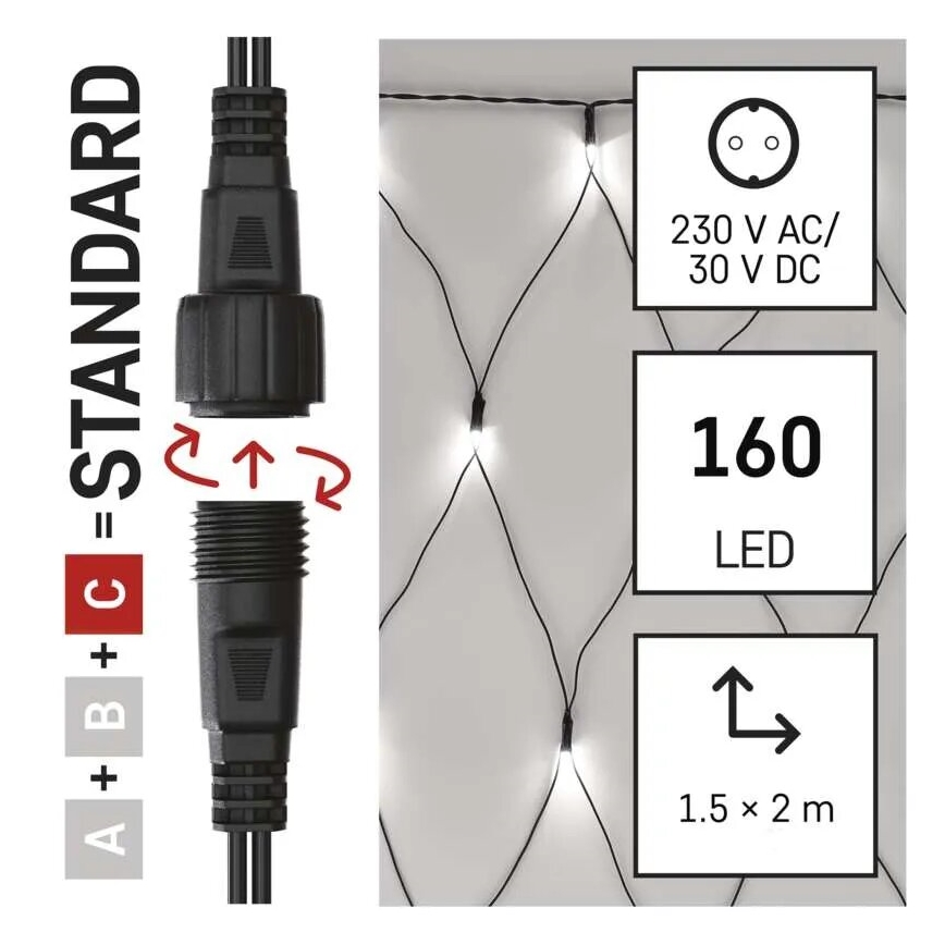 Cadena LED navideña exterior 160xLED/2x1,5m IP44 blanco frío