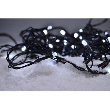 Cadena luminosa LED para exterior 100 LEDs/8 funciones IP44 13 m blanco frío